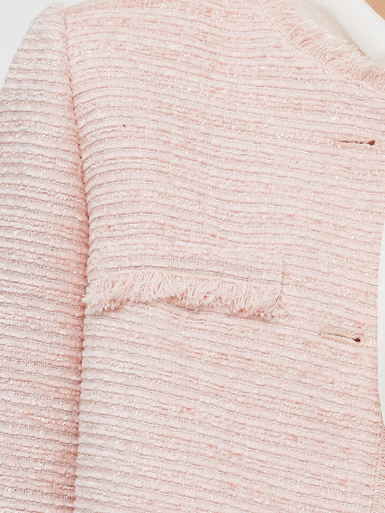 Tweed Collarless Women Crop Jacket