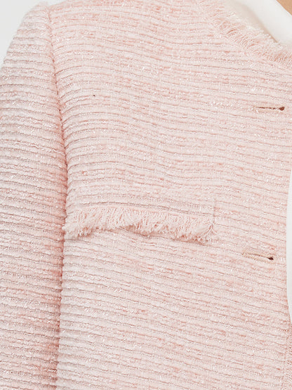 Tweed Collarless Women Crop Jacket