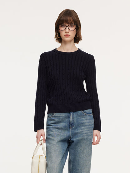 Wool Blend Cable Knit Women Sweater With Detachable Collar And Cuffs