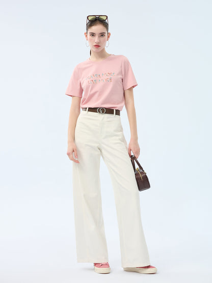 Cotton Beaded Letter Women T-Shirt