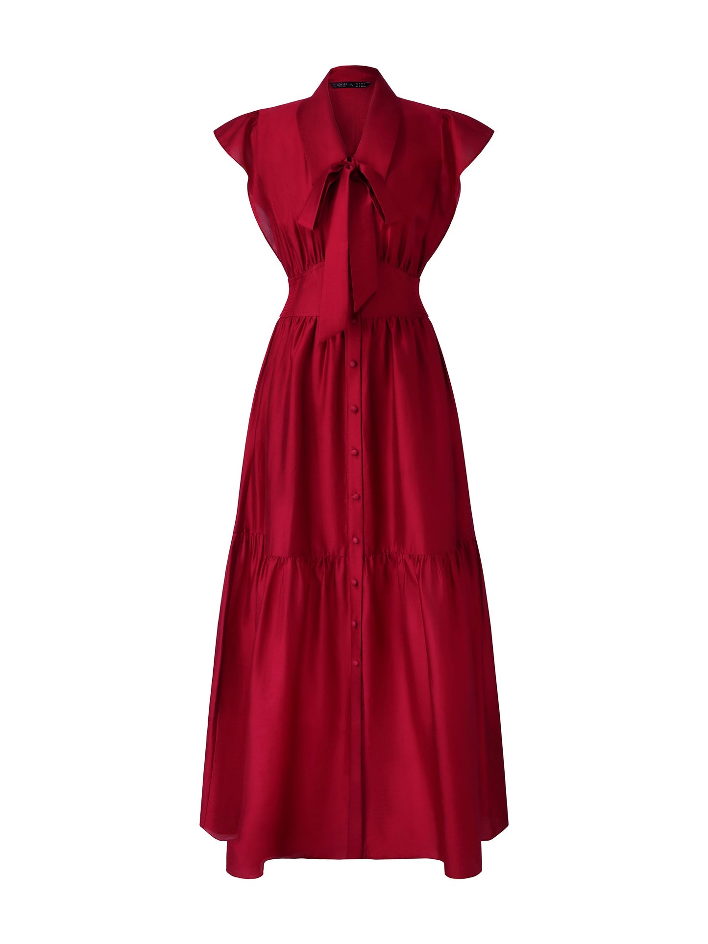 Tencel Blend Women Ruffle Cap Sleeve Maxi Dress With Sash