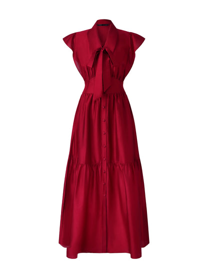 Tencel Blend Women Ruffle Cap Sleeve Maxi Dress With Sash