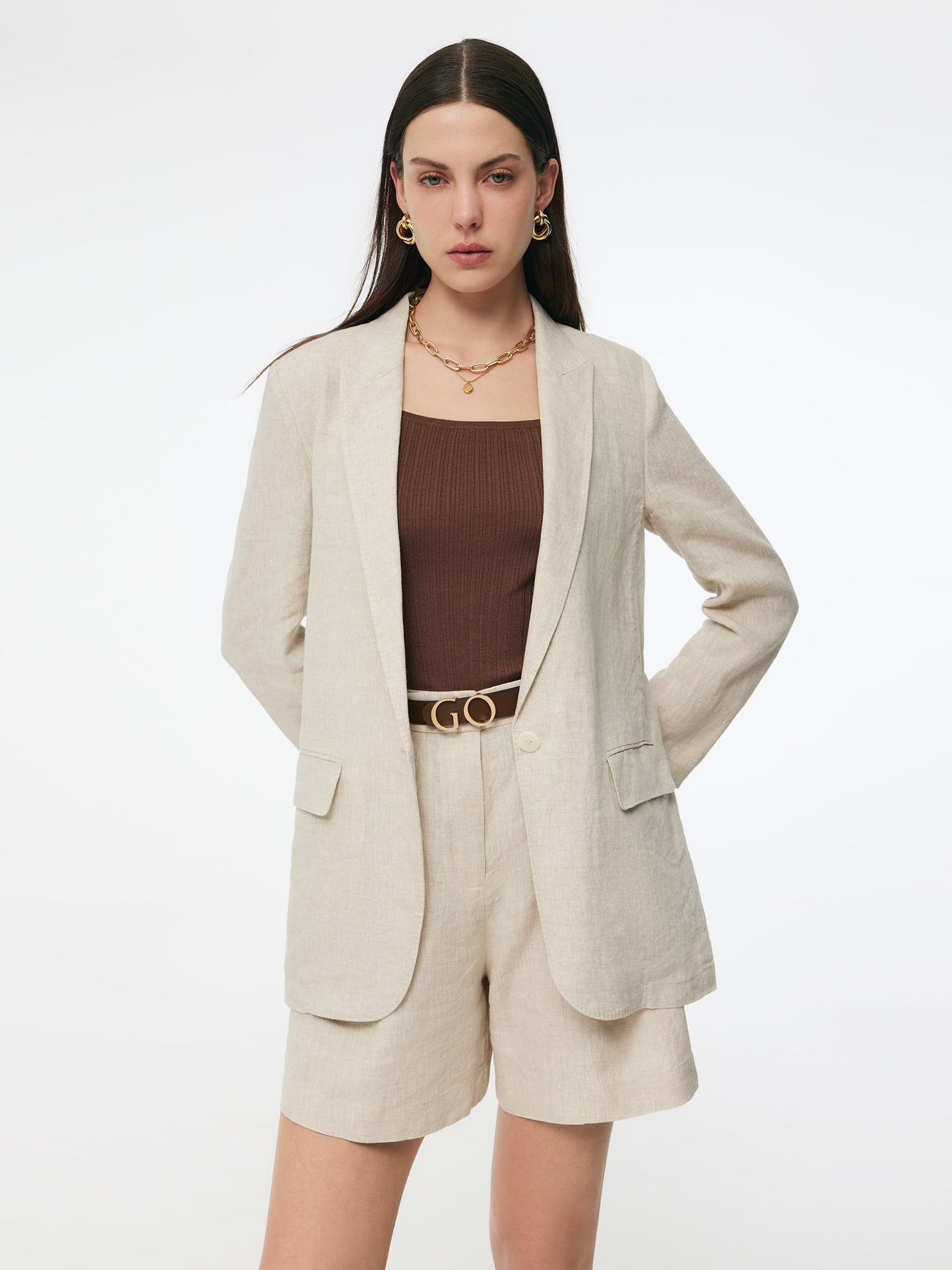 100% Linen Back Slit Women One Button Blazer