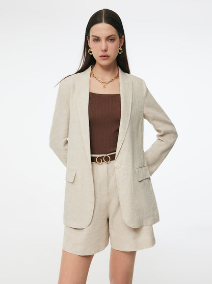 100% Linen Back Slit Women One Button Blazer
