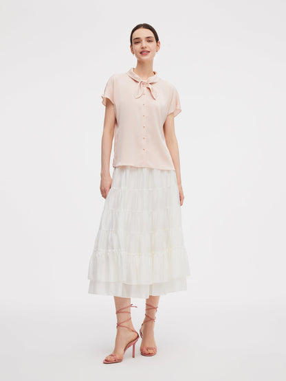 22MM Mulberry Silk Women Bow Tie Neck Shirt