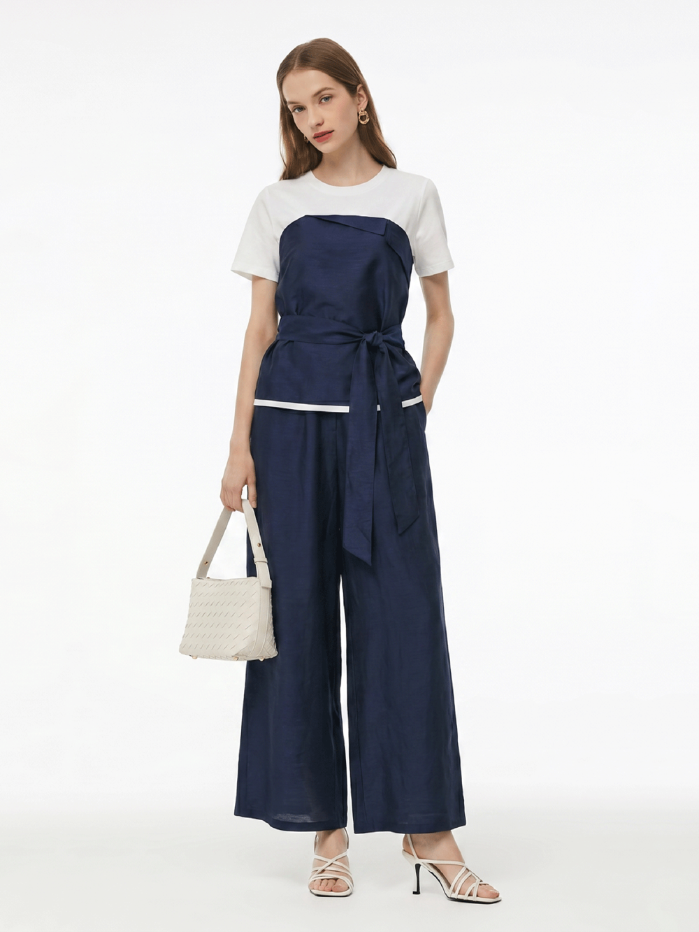 Tencel Blend Patchwork Top And Pants Two-Piece Set