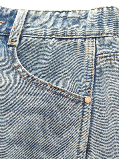 100% Cotton Denim Women Curved-Leg Jeans