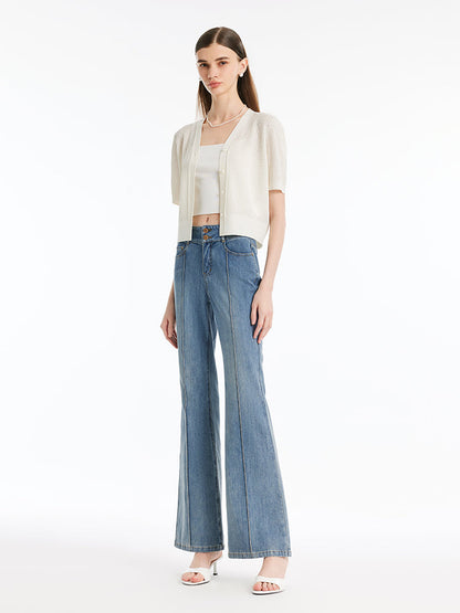 Back-Slit Denim Flared Women Jeans