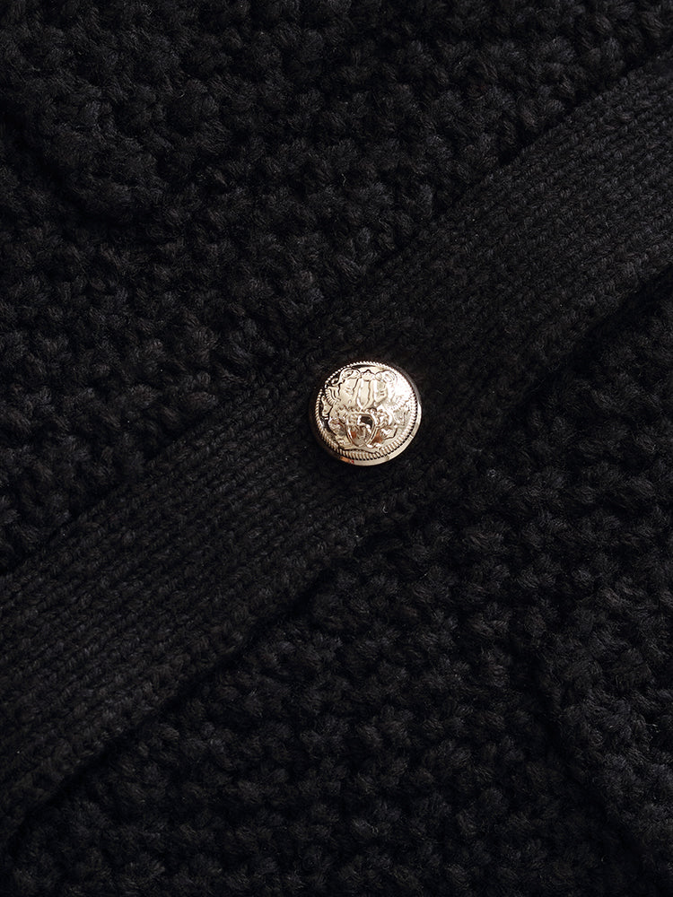 Openwork Round Neck Knitted Women Cardigan