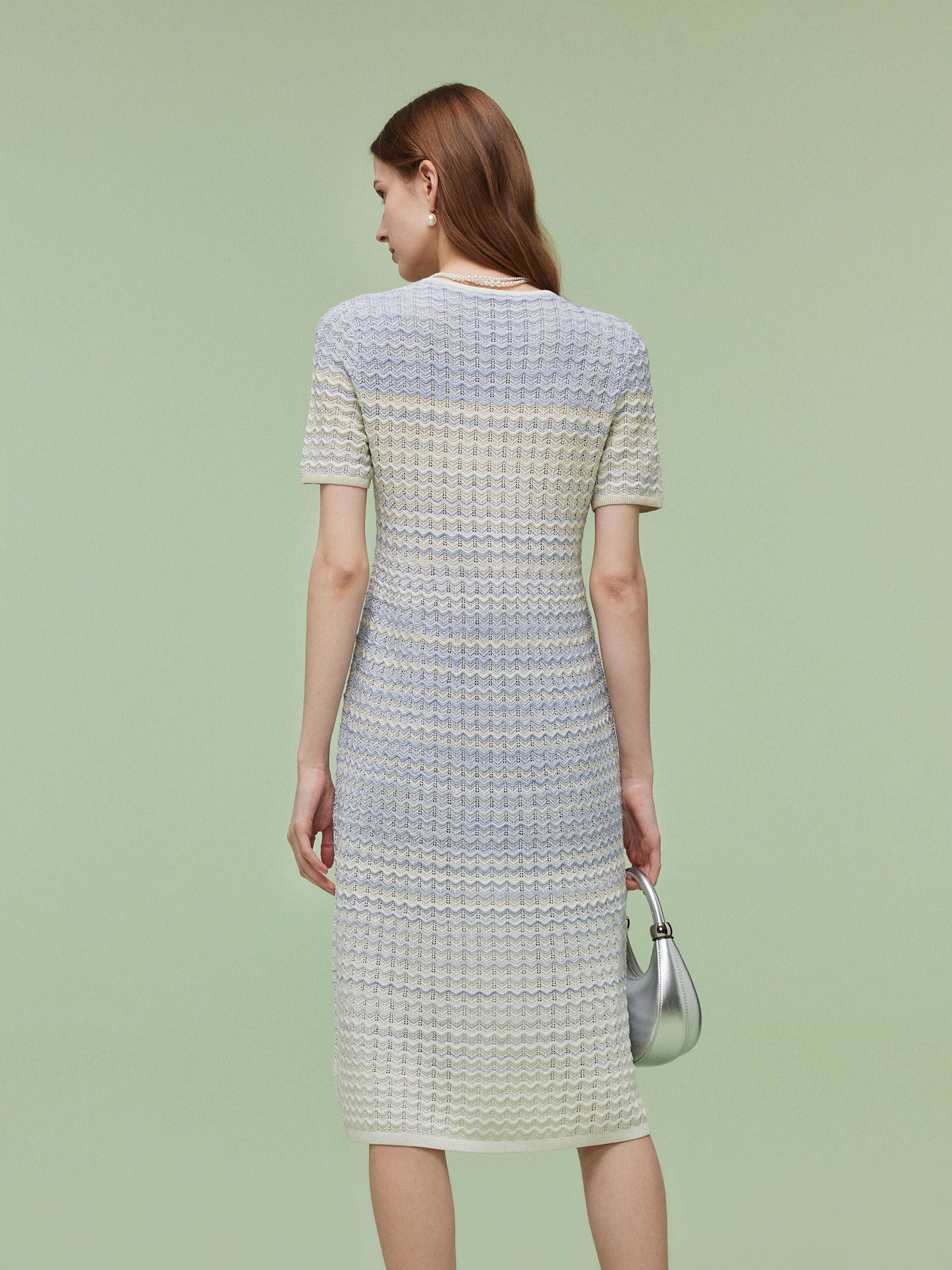 Blue And White Gradient Women Knit Midi Dress