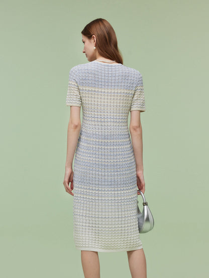 Blue And White Gradient Women Knit Midi Dress