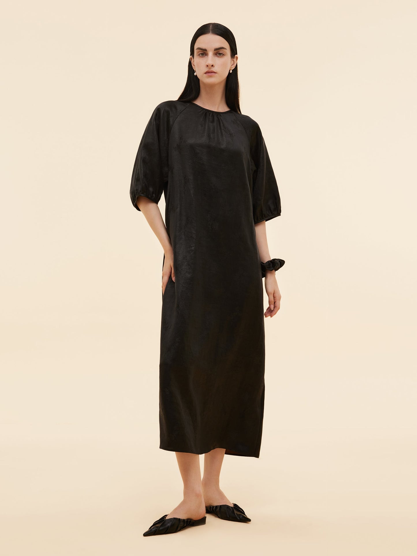19MM Xiang Yun Silk Jacquard Women Self-Tie Belt Maxi Dress