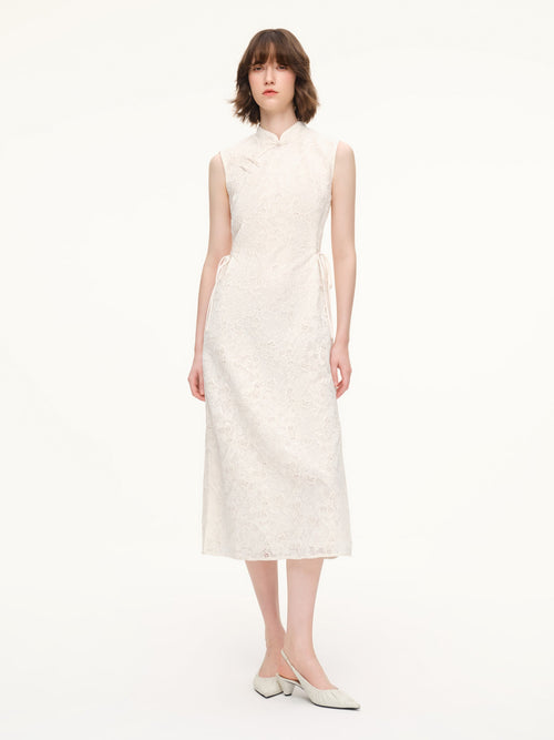 Lace Sleeveless Women Qipao Midi Dress