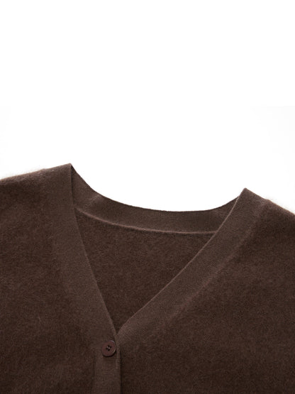 100% Brushed Wool V-Neck Women Cardigan