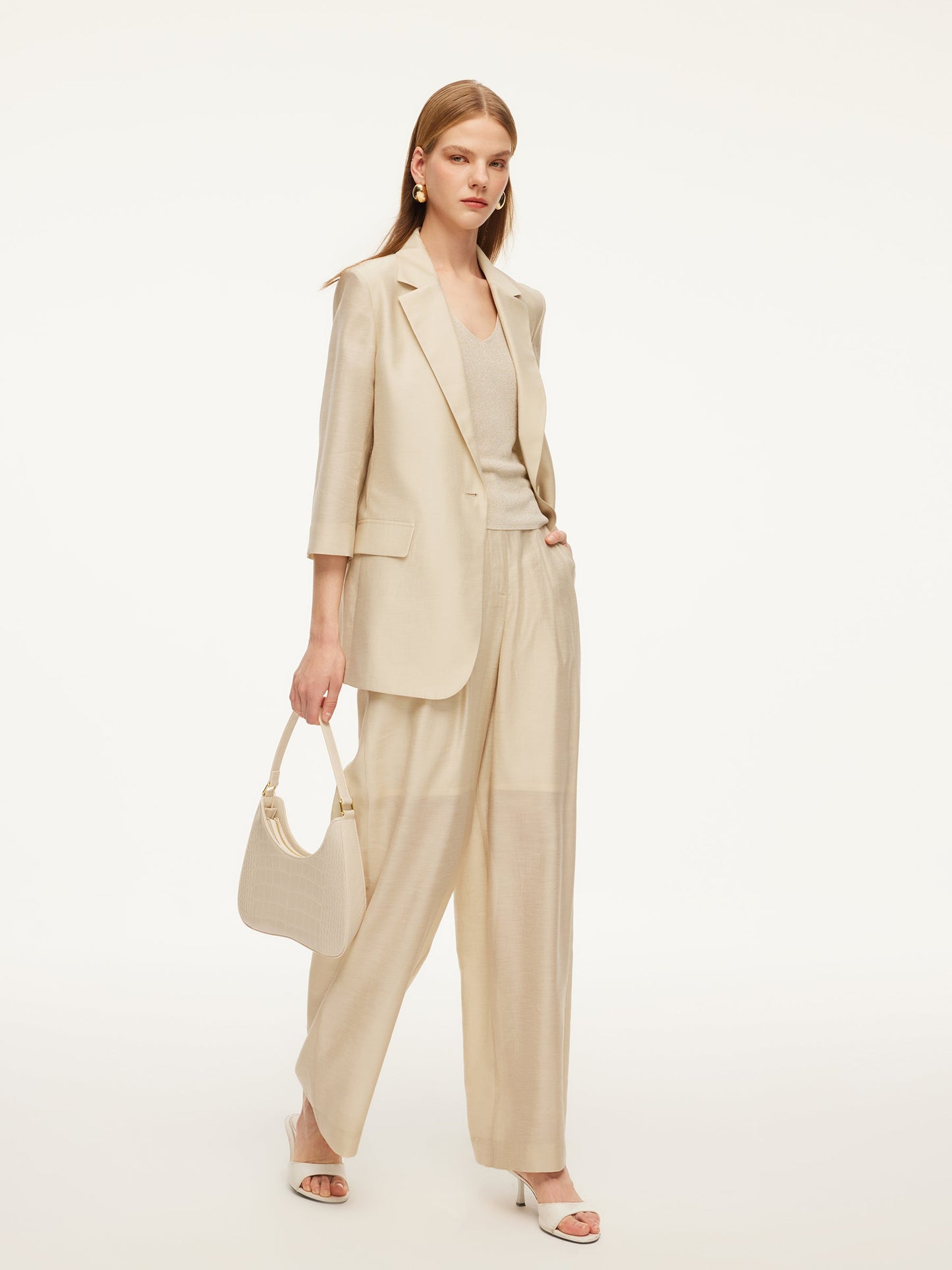 Tencel Acetate Blend Women 3/4 Sleeve Blazer
