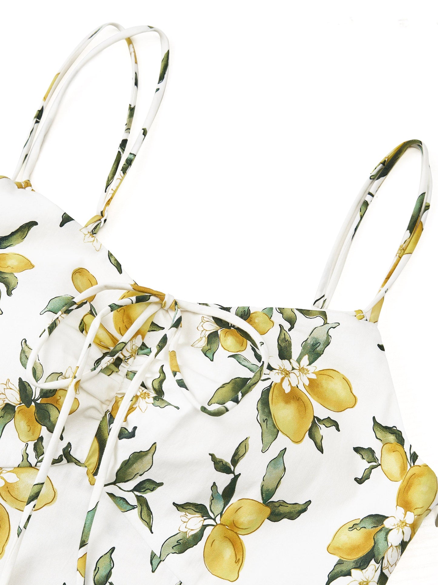 Cotton Lemon Print Strap Dress And Cardigan Two-Piece Set