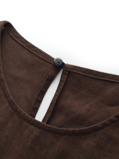 100% Linen Blouse And Pants Two-Piece Set