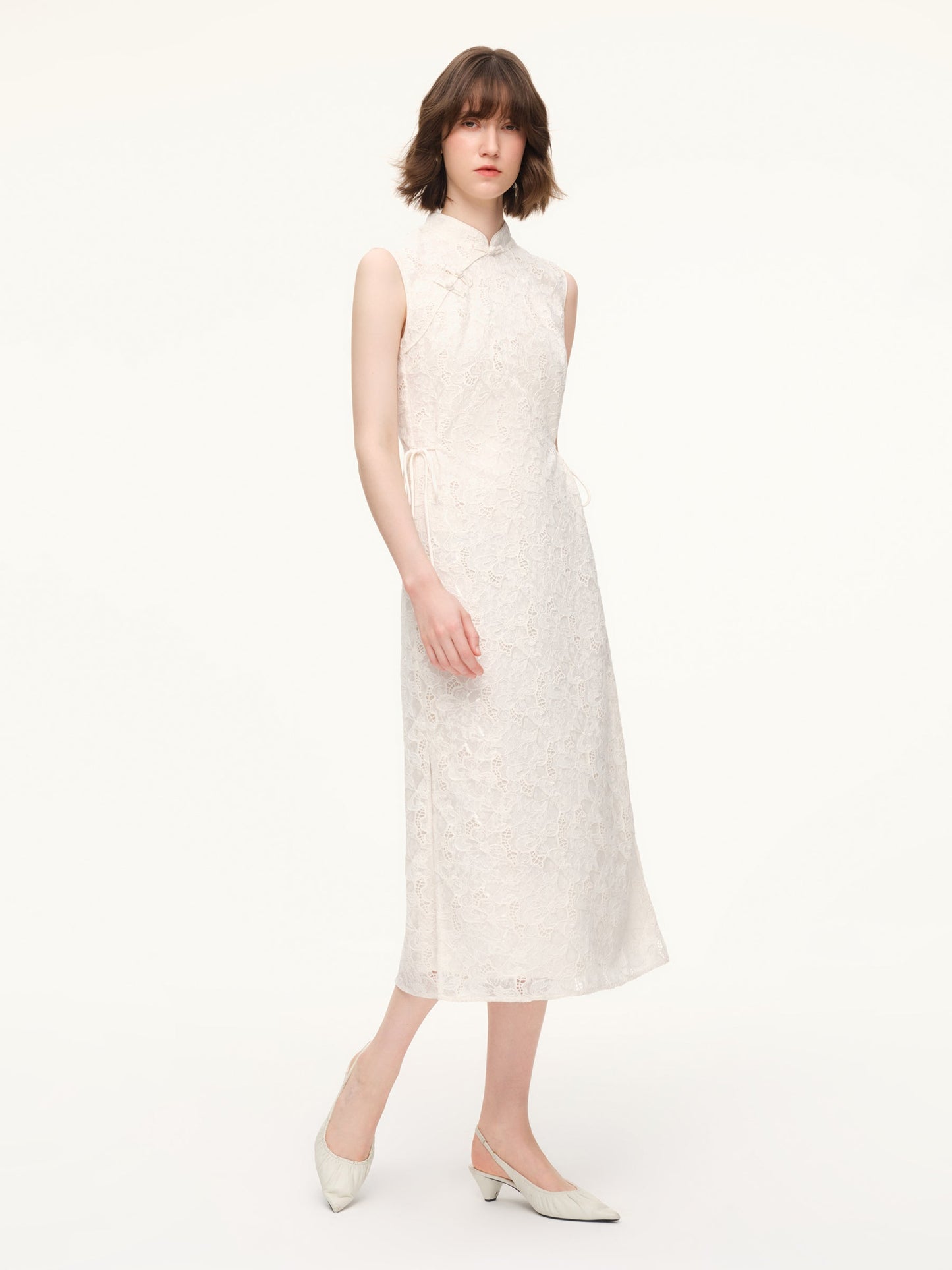Lace Sleeveless Women Qipao Midi Dress