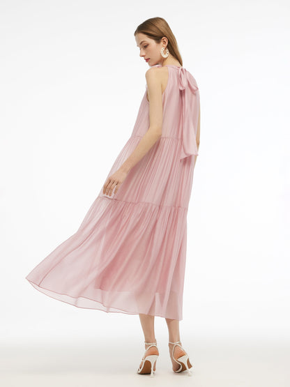 Women Halter Maxi Dress With Detachable Flower