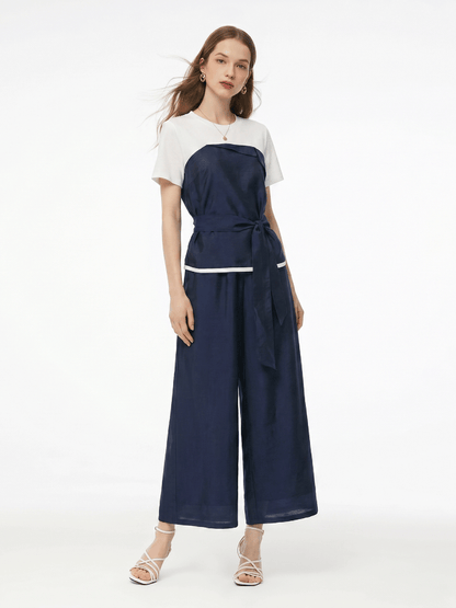 Tencel Blend Patchwork Top And Pants Two-Piece Set