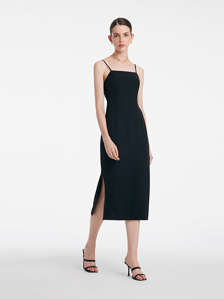 Back Twisted Spaghetti Strap Dress With Detachable Bra Pads