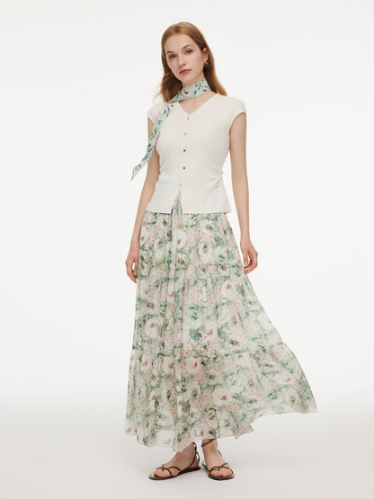 10MM Mulberry Silk Floral Print Women A-Line Skirt