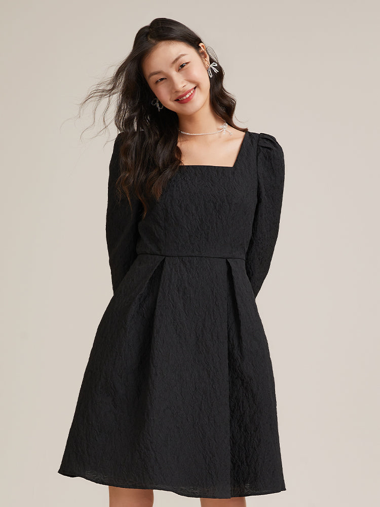 Detachable Bow Jacquard Mini Dress