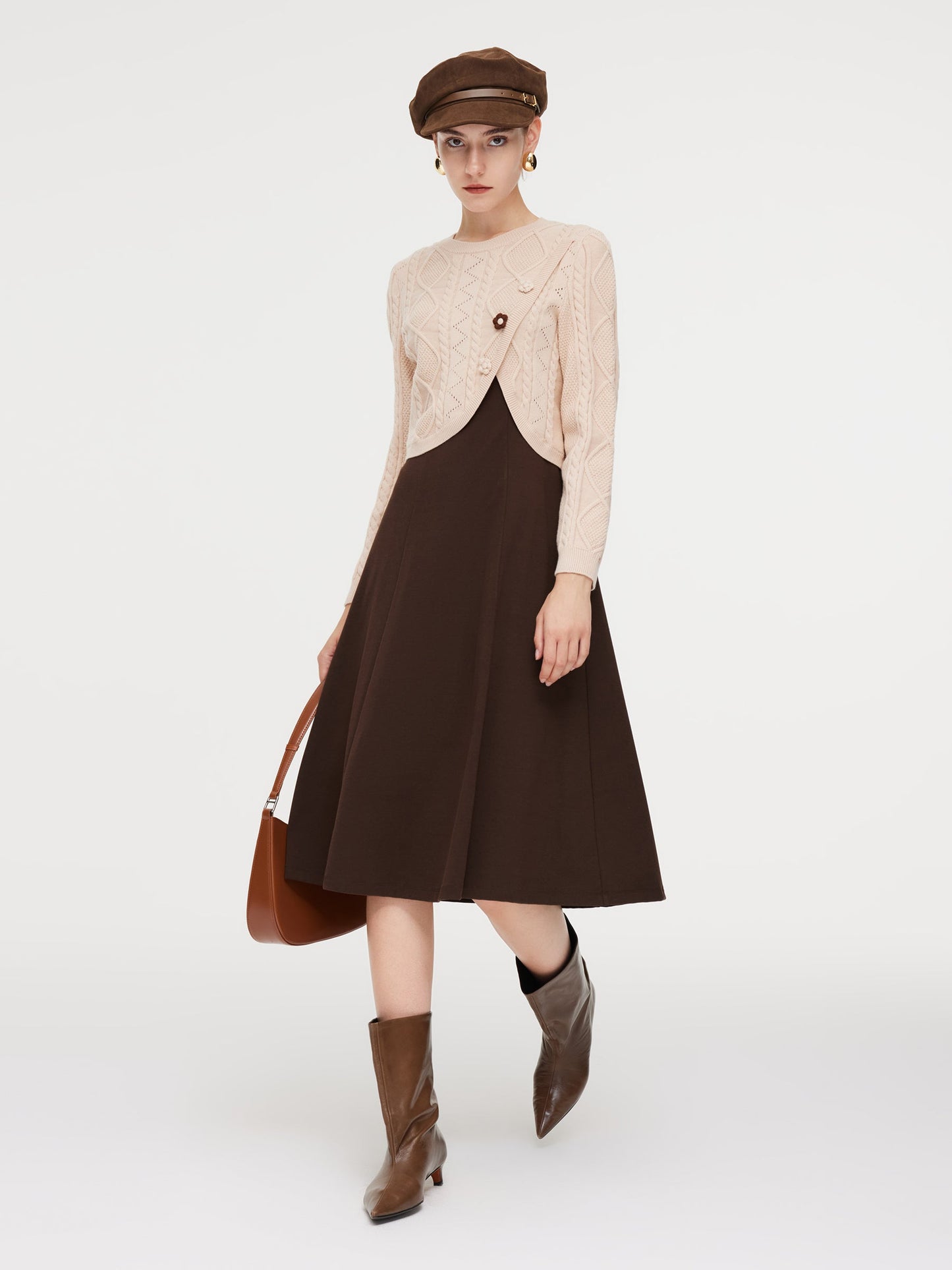 Lyocell Wool Blend Sweater And Knit Vest Dress Two-Piece Set