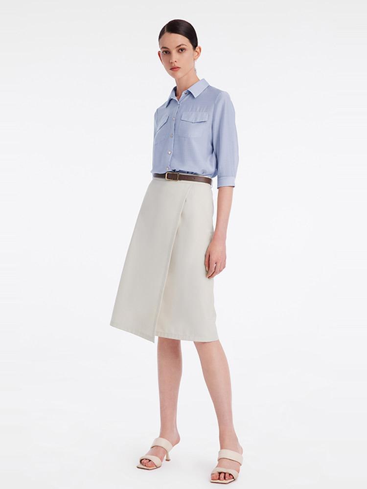 Acetate Shirt And Half Women Skirt Two-Piece Set With Leather Belt