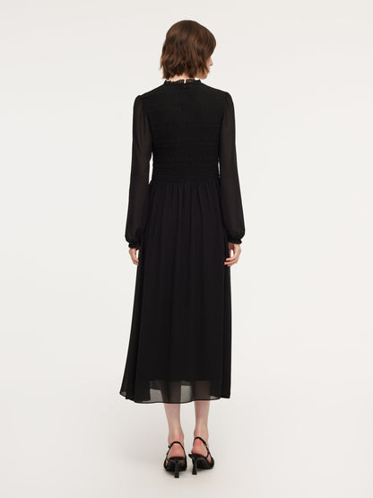 Ruffle Round Neck Women Smocked Maxi Dress