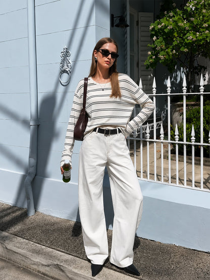 Lyocell Mulberry Silk Blend Stripe Women Knit Top
