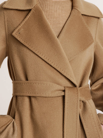 Camel Pure Cashmere Lapel Women Coat