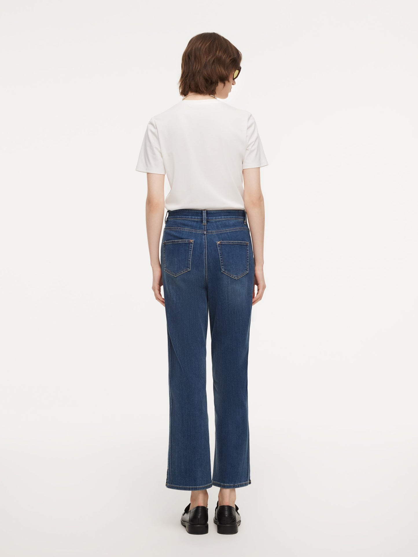 Acetate Blend Denim Adjustable Waist Women Ankle-Length Jeans