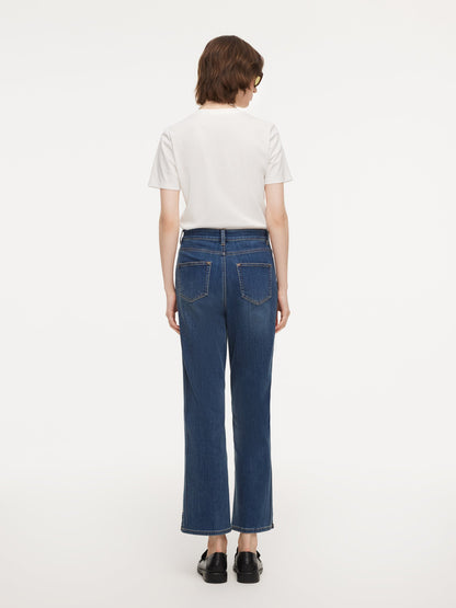 Acetate Blend Denim Adjustable Waist Women Ankle-Length Jeans