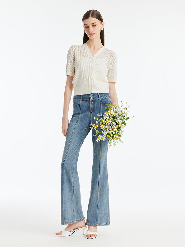 Back-Slit Denim Flared Women Jeans