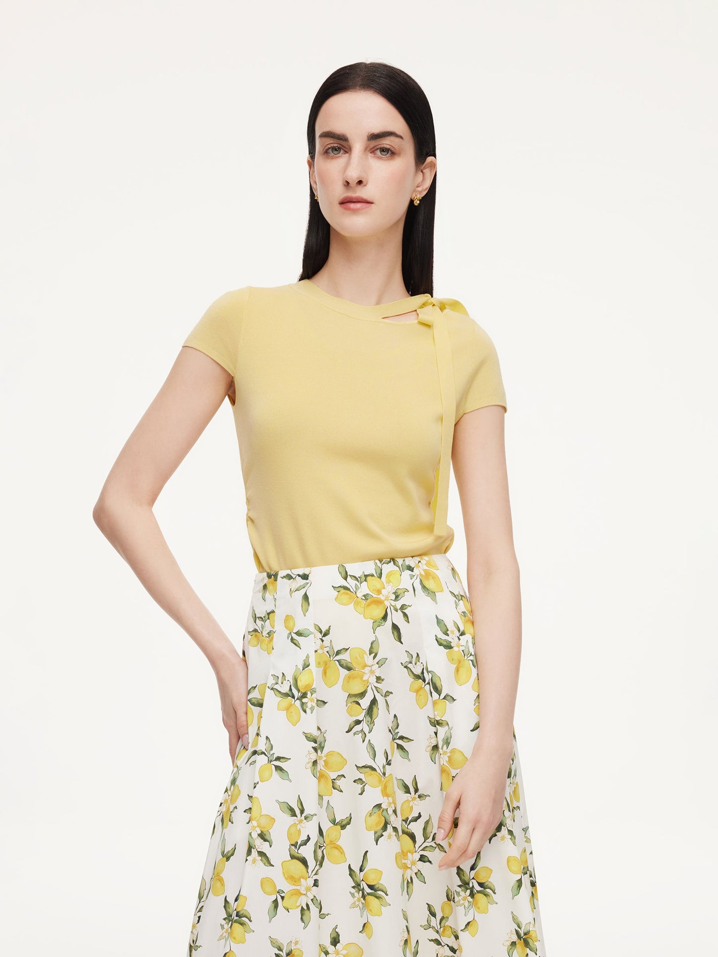 Triacetate Lyocell Blend Women Ribbon Knit Top
