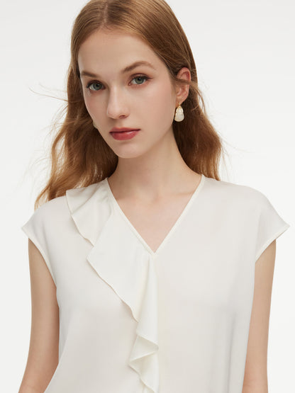 22MM Mulberry Silk Asymmetrical Ruffle Women Blouse