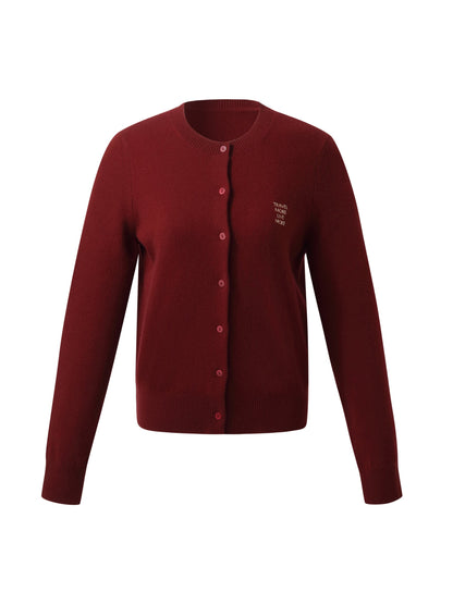 100% Wool Letter Embroidered Women Cardigan
