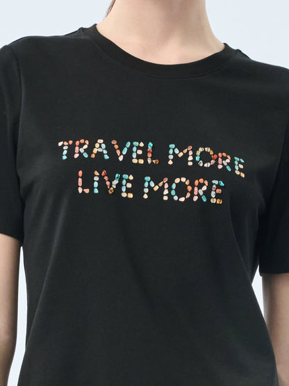 Cotton Beaded Letter Women T-Shirt