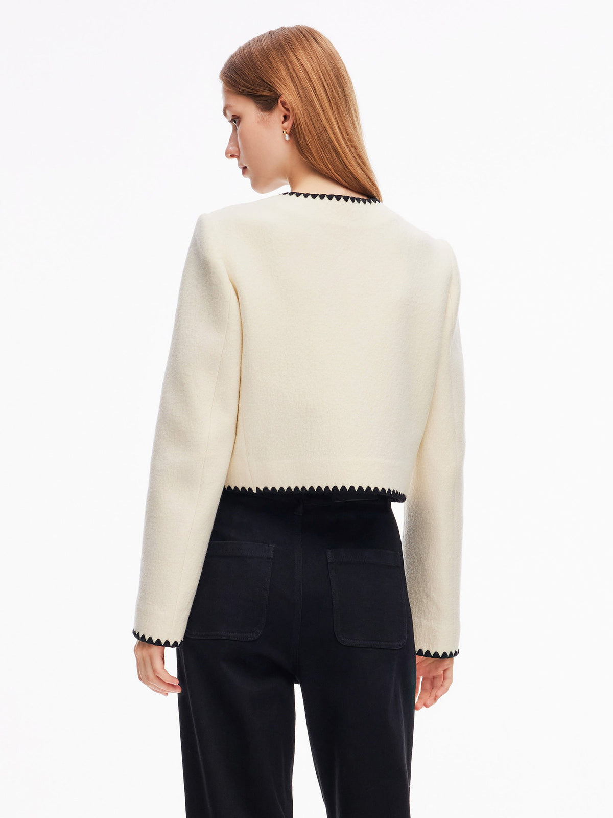 100% Wool Contrast Trim Women Crop Jacket