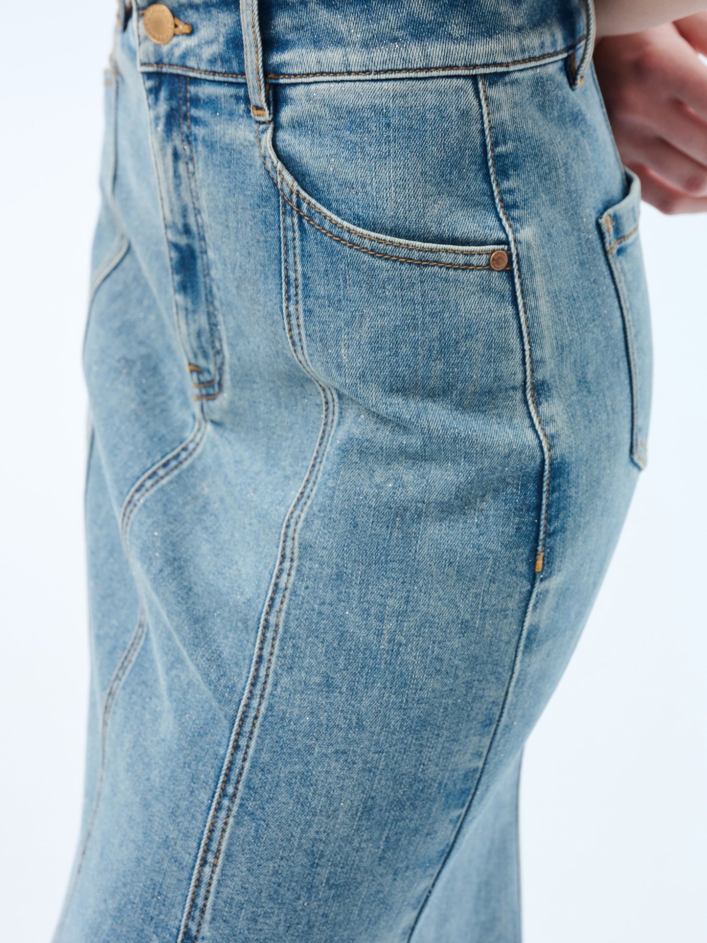 Denim Side Slit Women Eight-Panel Skirt