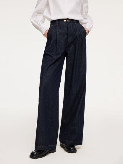 Denim Adjustable Waist Women Wide Leg Jeans