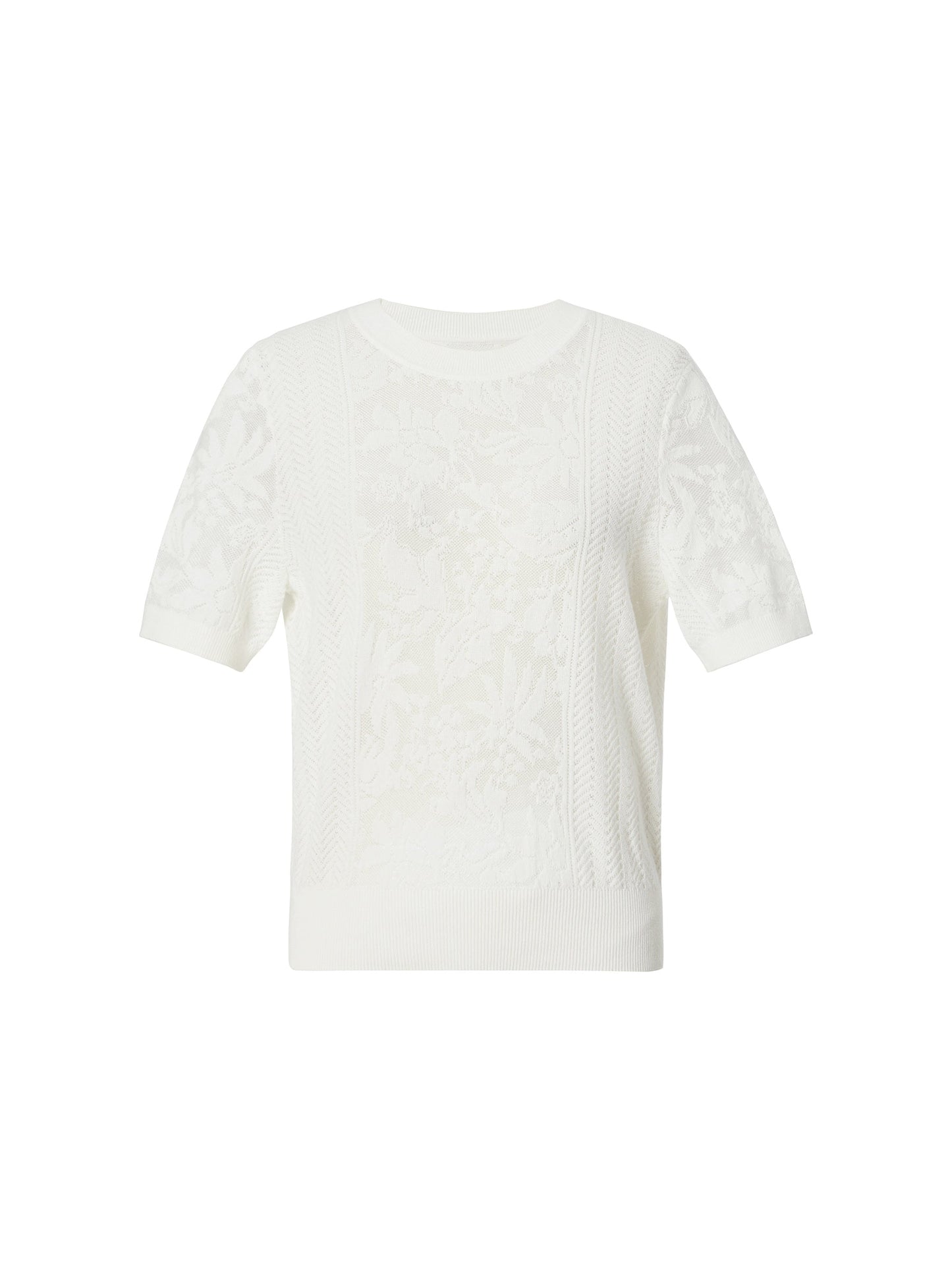 Lace Jacquard Round Neck Women Knit Top
