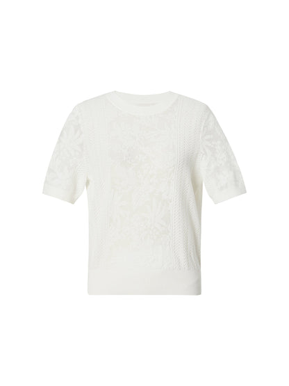 Lace Jacquard Round Neck Women Knit Top