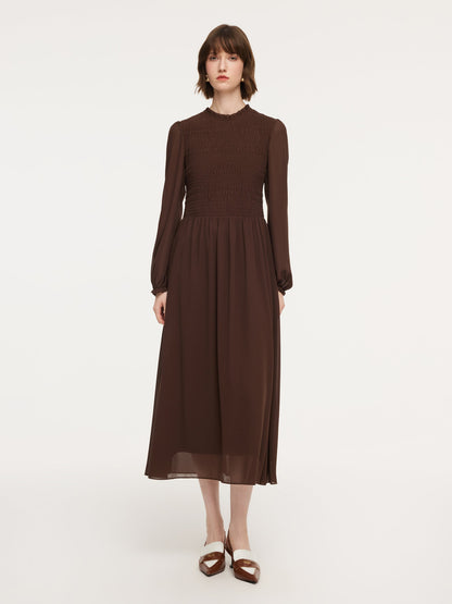 Ruffle Round Neck Women Smocked Maxi Dress