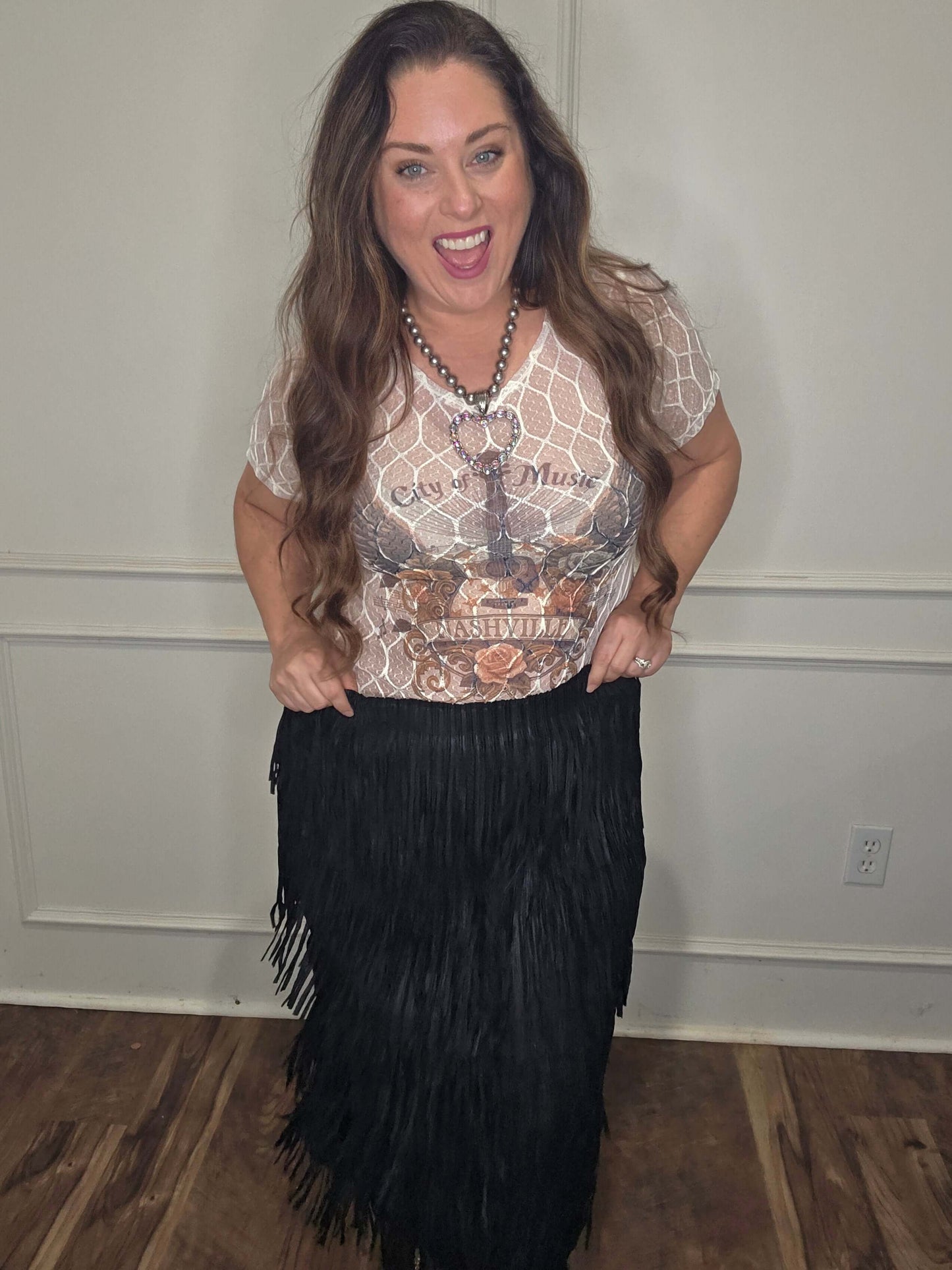Origami - Long Fringe Skirt - Black