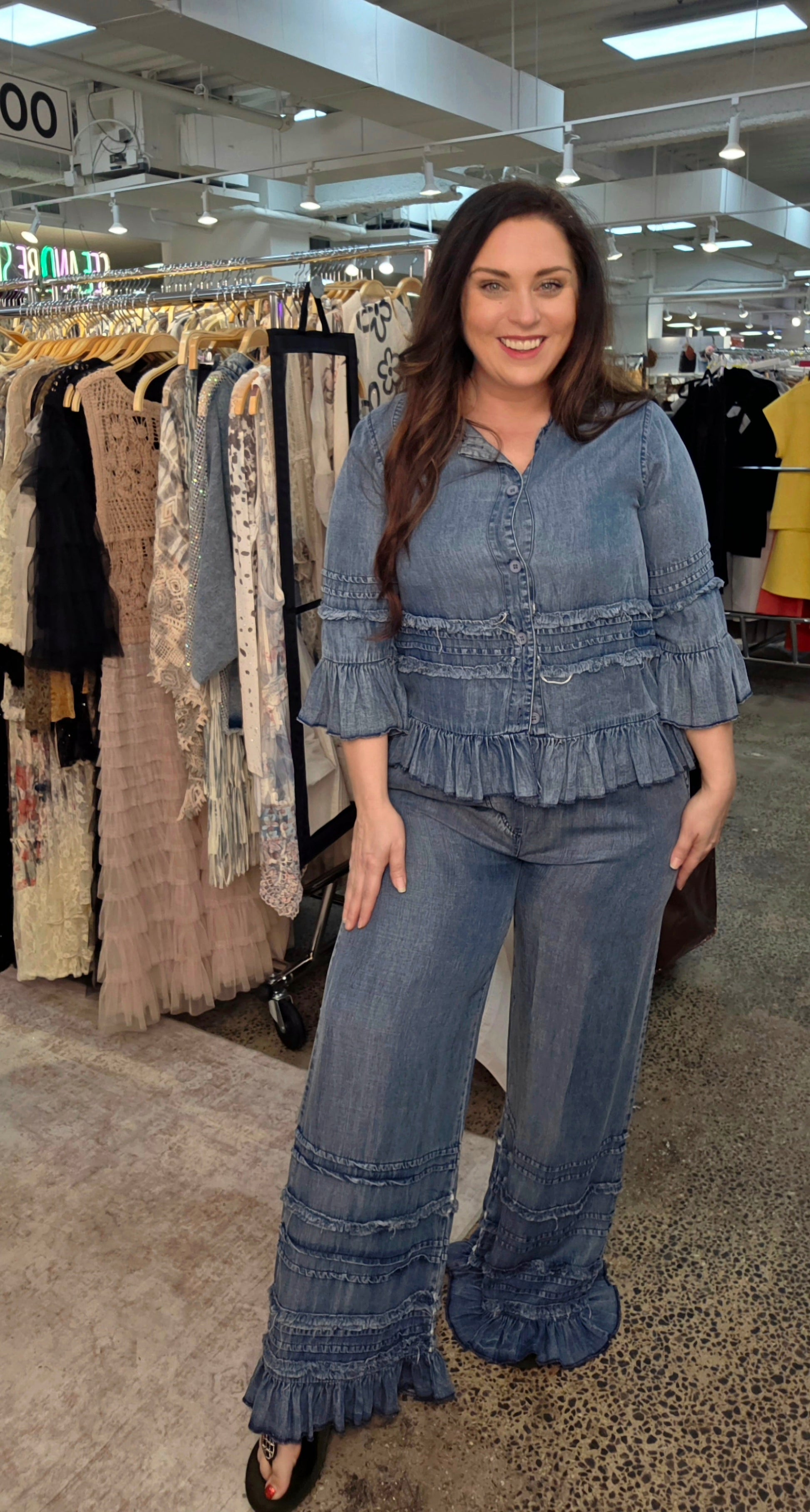 Origami - Ruffle Detail Chambray Pants