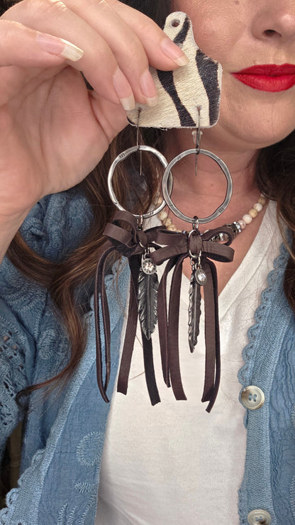 Brown Leather Bow Earrings by Sandra Ling Designs