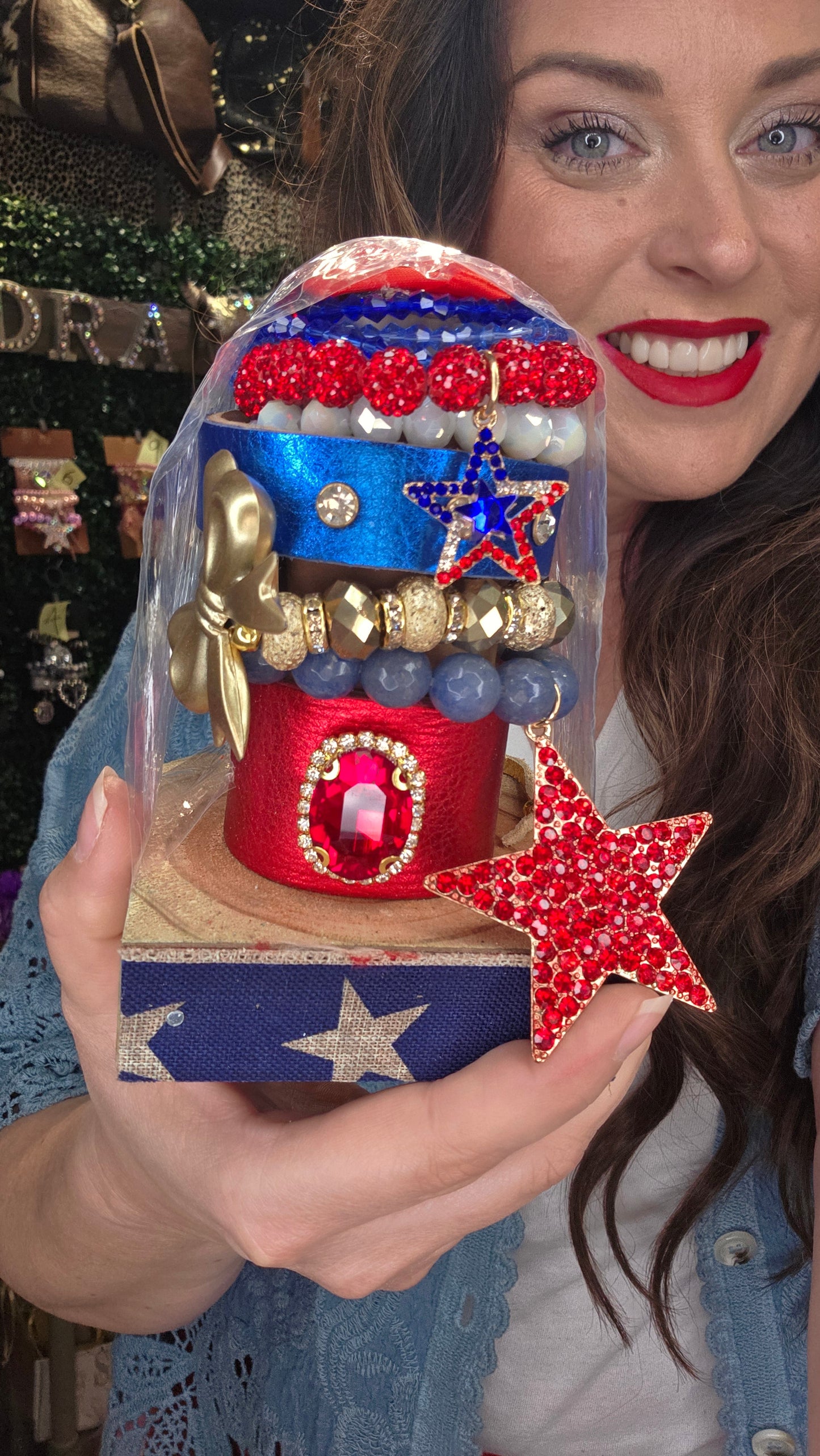 Americana Gold Bow Bracelet Tower by Sandra Ling Designs