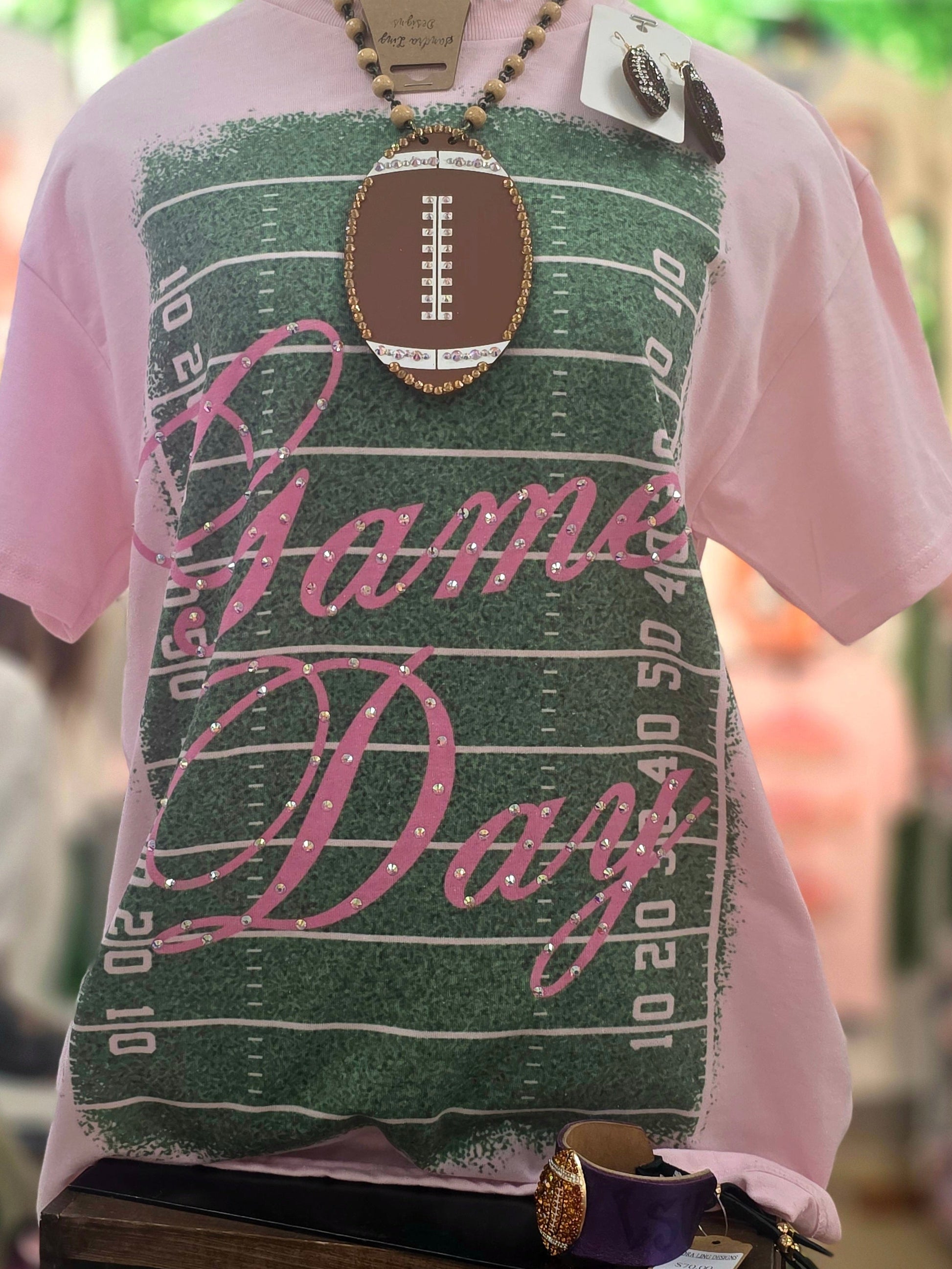 Game Day Football Field Rhinestone Graphic Tee